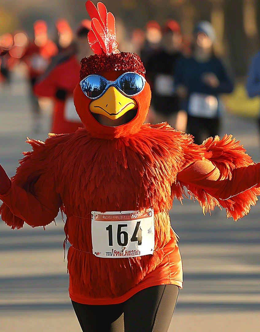 marathon runnner in chicken costume