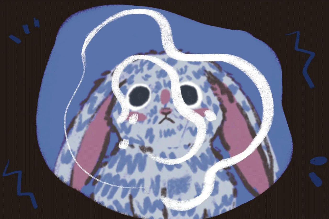 sad rabbit staring at it's reflection in a puddle